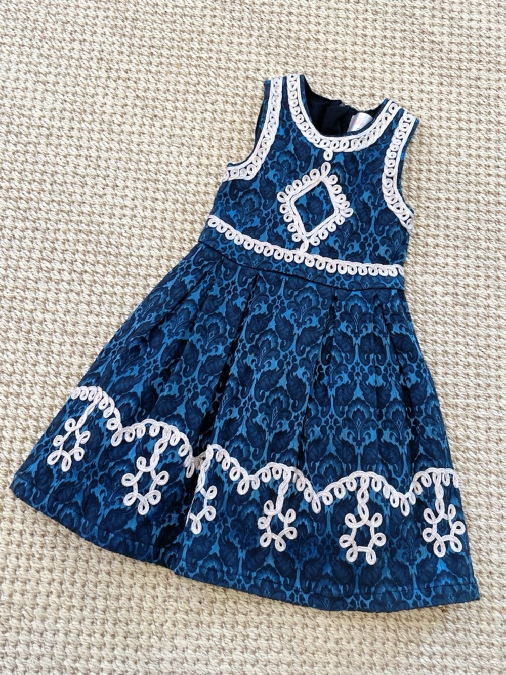Blossom couture Girls Navy Blue Lace-Overlay Dress with White Trim 4 - Picture 2 of 7